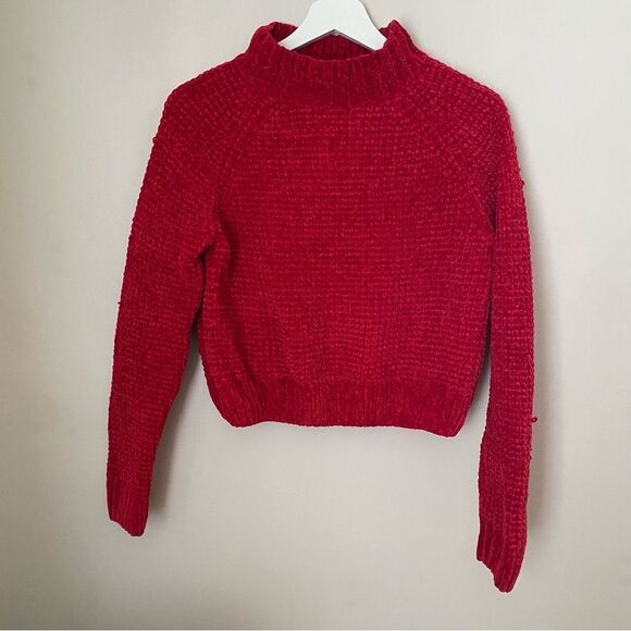 Divided Sweater H&M Knit Mock Neck Red Pink Cropped Casual Solid - Picture 1 of 10
